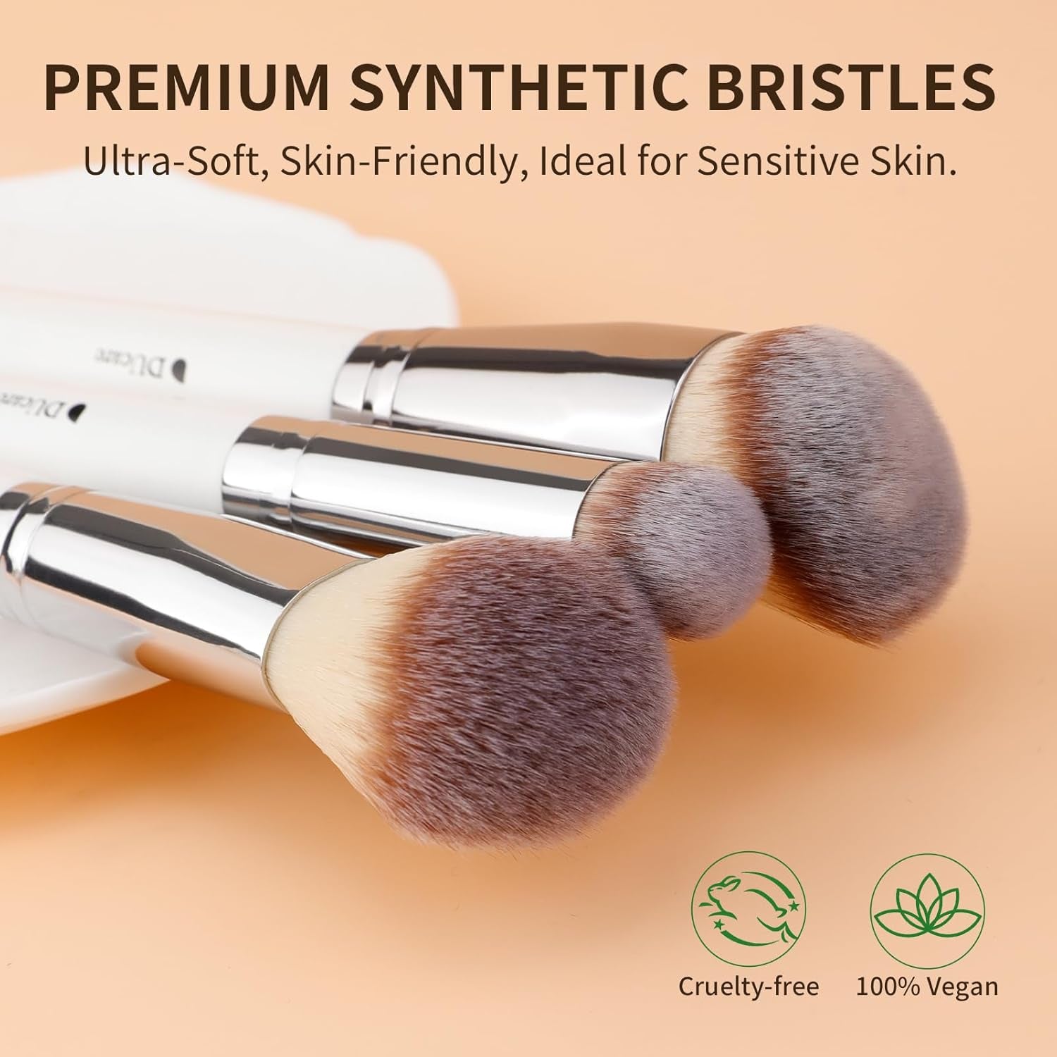 3 Pcs Foundation Contour Blush Conceal Brush Set, 3PCS Angled Synthetic Kabuki Brush for Blending Setting Buffing with Liquid, Cream and Powder Cosmetic (White)